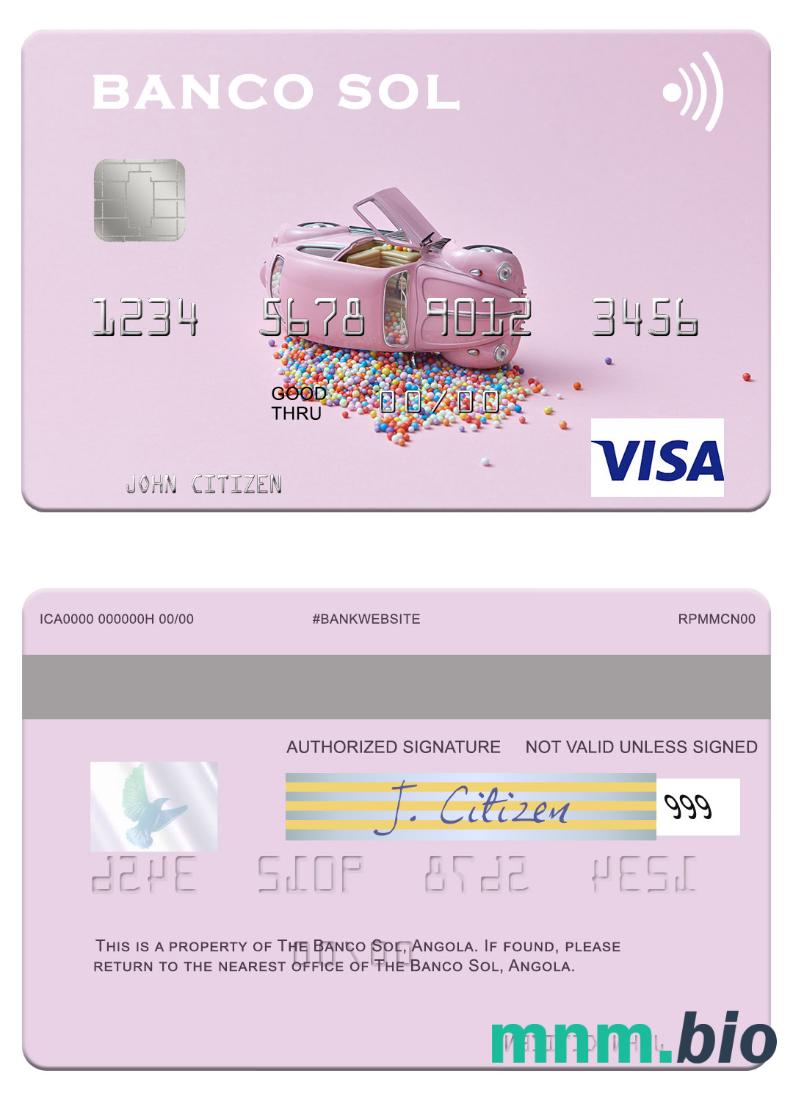 Angola Banco Sol przykład karty visa w formacie PSD
